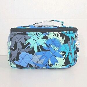 Vera Bradley blue Camofloral Med Size Quilted Makeup Case Travel Bag Clean